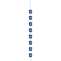 Blue 5ft hanging decor for 13th birthday party, glitzy design by Unique, perfect for celebrating milestone events.