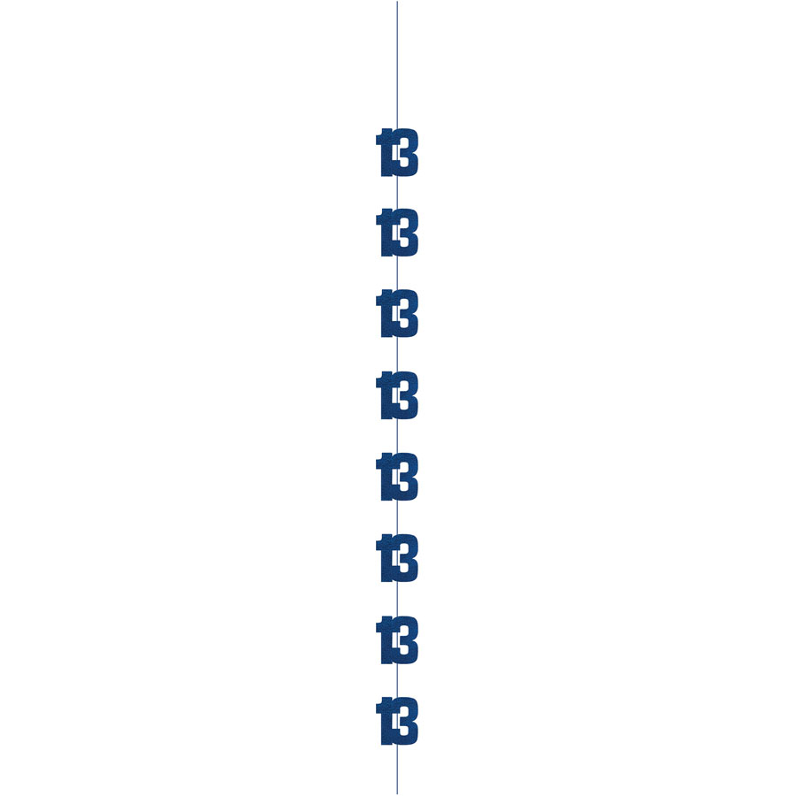Blue 5ft hanging decor for 13th birthday party, glitzy design by Unique, perfect for celebrating milestone events.