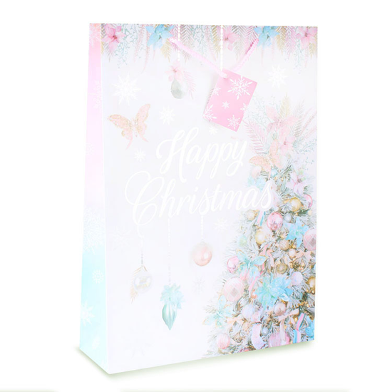 Gift Bag Happy Christmas Pink Large Portrait 12pk