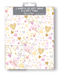 12pk Folded Wrap & Tags Hearts Pink And Gold