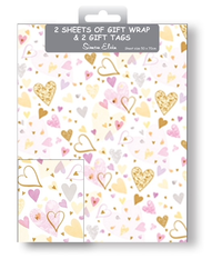 12pk Folded Wrap & Tags Hearts Pink And Gold