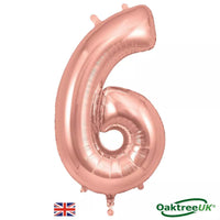Oaktree rose gold foil number 6 balloon, 34-inch celebration balloon with shiny metallic finish, suitable for parties and events