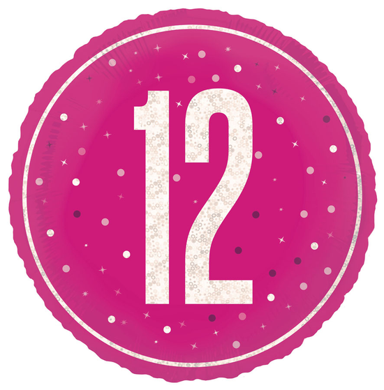 Unique Foil Balloon Pink Glitz Age 12 18"