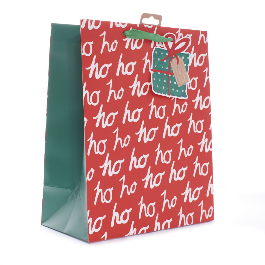 Gift Bag Ho Ho Ho Red Large Portrait 12pk