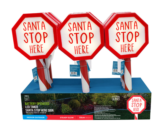 Santa Stop Here Stake LED 55cm