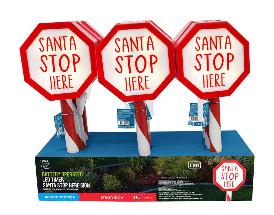 Santa Stop Here Stake LED 55cm