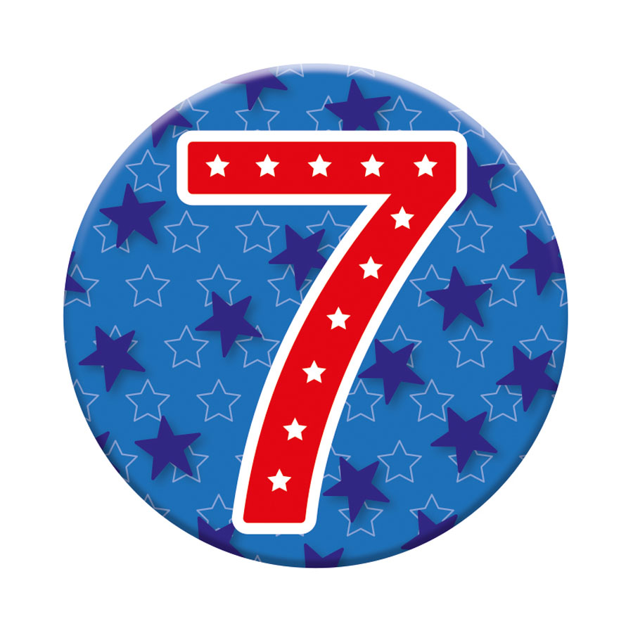 Six small Tiger Feet birthday badges featuring the number 7, perfect for celebrating a child's seventh birthday.