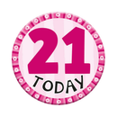 Six small Tiger Feet brand birthday badges featuring the number 21 for celebrating age milestones