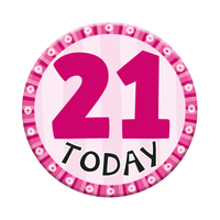 Six small Tiger Feet brand birthday badges featuring the number 21 for celebrating age milestones