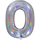 Silver Grabo foil balloon in 40-inch number 0 with holographic glitter finish, designed for celebrations and special occasions.