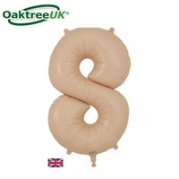 Oaktree 34-inch matte nude foil number 8 balloon, bright metallic finish, inflated and ready for celebration.