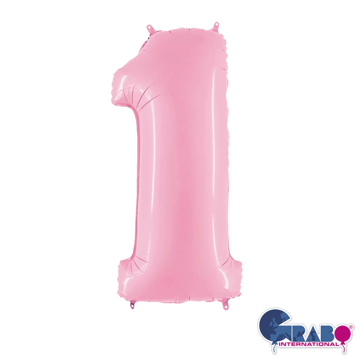 Pastel pink Grabo foil balloon shaped as the number 1, measuring 26 inches tall, on a plain background.