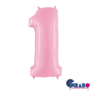 Pastel pink Grabo foil balloon shaped as the number 1, measuring 26 inches tall, on a plain background.