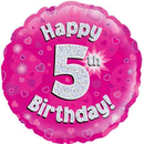 18" 5th Birthday Pink Holographic Foil Balloon