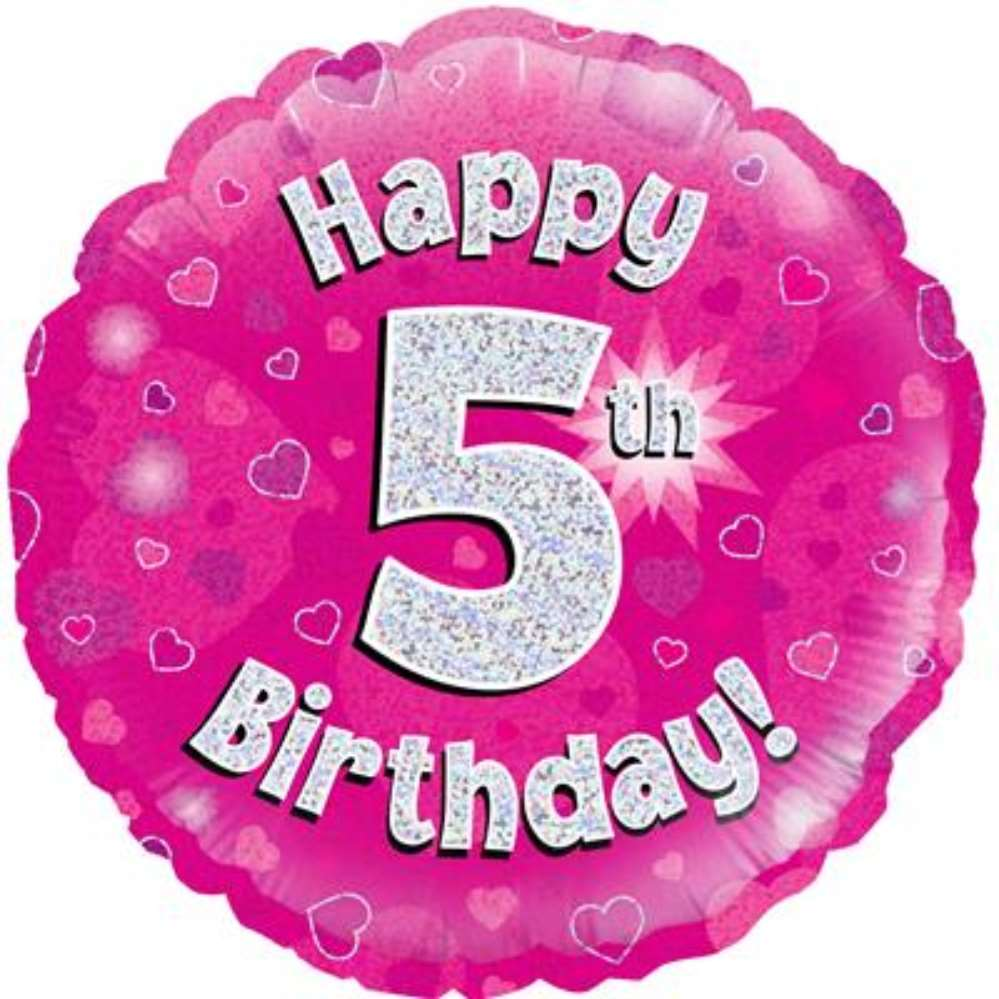 18" 5th Birthday Pink Holographic Foil Balloon