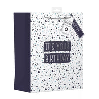 Set of six large terrazzo gift bags by IG Design Group featuring stylish, colorful terrazzo pattern for special occasions.