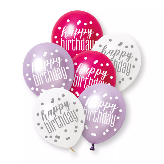 Unique Glitz Birthday Pink 12" Latex 6pk
