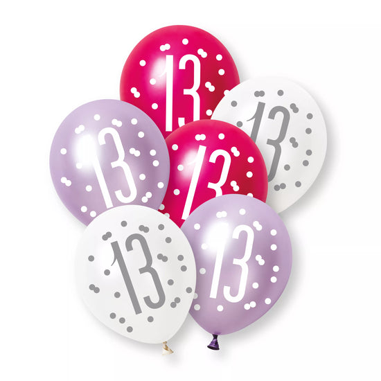 Unique Glitz Age 13 Pink 12" Latex 6pk