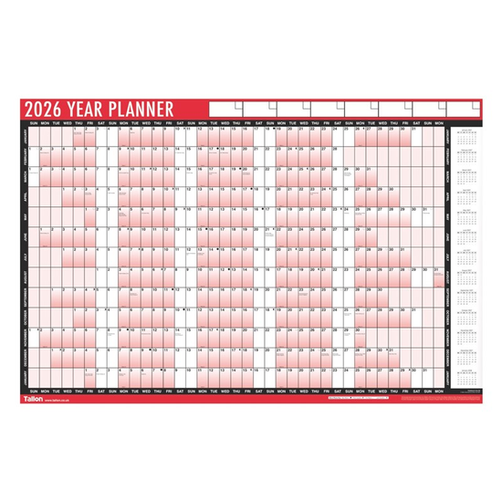 Calendar Full Year Wall Planner Red & Black 2027