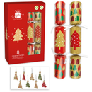 Eight Kraft-effect 12-inch cracker party accessories featuring printed trees, suitable for festive celebrations by IG Design Group.