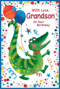 Simon Elvin C75 birthday cards set for grandson, featuring colorful designs and cheerful messages for special occasions.