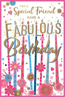 Six Simon Elvin C75 Birthday Special Friend cards featuring colorful designs and heartfelt messages for friends.