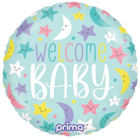 Foil Balloon 18" Round Welcome Baby Moons & Stars
