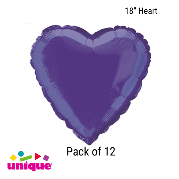 Unique 12 Pack Foil Balloon Deep Purple Heart 18