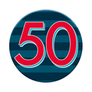 Six small Tiger Feet birthday badges featuring the number 50 for age celebrations, perfect for party decorations.