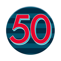 Six small Tiger Feet birthday badges featuring the number 50 for age celebrations, perfect for party decorations.