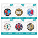 Six small Tiger Feet birthday badges with the number 60, featuring colorful designs for celebrating a 60th birthday.
