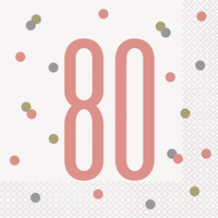 Rose Gold Glitz 80th Birthday Napkins 16pk