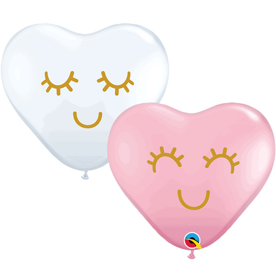 50 Latex Balloons 11" Heart Pink & White Eyelashes