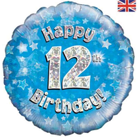 18" 12th Birthday Blue Holographic Foil Balloon