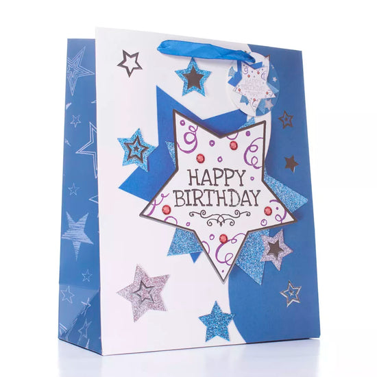 Gift Bag Happy Birthday Stars Large 6pk