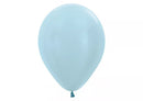 Sempertex 12-pack pearl blue 12-inch latex balloons for decorating, featuring smooth, shiny surface and vibrant blue color.