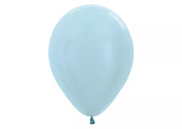 Sempertex 12-pack pearl blue 12-inch latex balloons for decorating, featuring smooth, shiny surface and vibrant blue color.