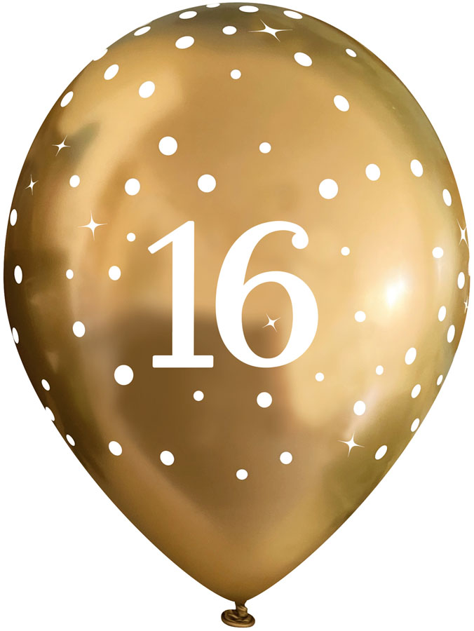 6ct Latex Balloon 11" 16Th Sparkling Fizz Gold