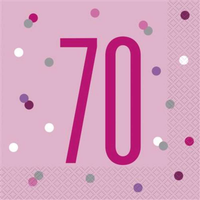 Pink Glitz 70th Birthday Napkins 16pk