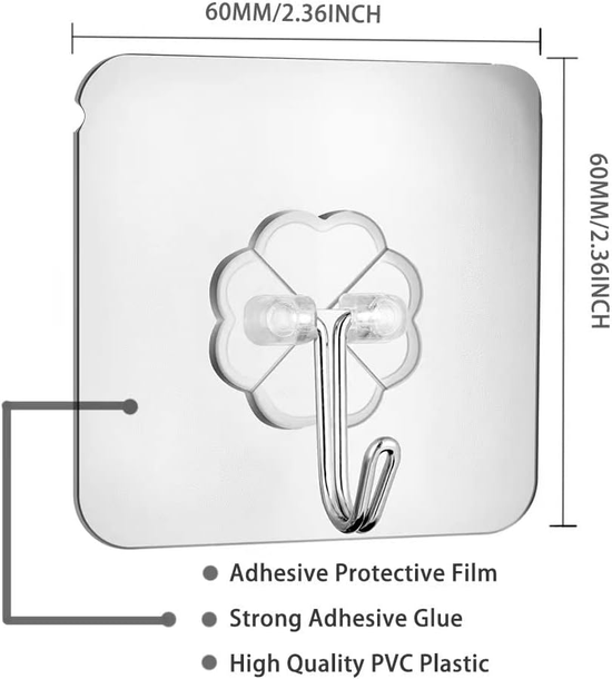 12pk Adhesive Hooks St.Steel & PVC Max 15kg