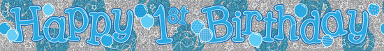 1st Birthday Silver/Blue Banner 2.6M 6pk