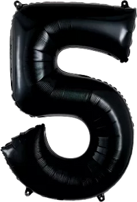 Black Anagram foil balloon shaped as the number 5, 34 inches tall, for celebration or event decoration.