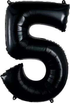 Black Anagram foil balloon shaped as the number 5, 34 inches tall, for celebration or event decoration.