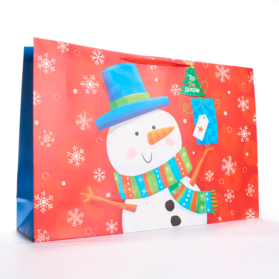 Gift Bag Snowman Red Giant Landscape 12pk
