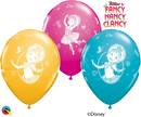 Set of 25 Qualatex printed latex balloons featuring Disney Dancy Nancy Clancy characters, 11-inch size for party decor.