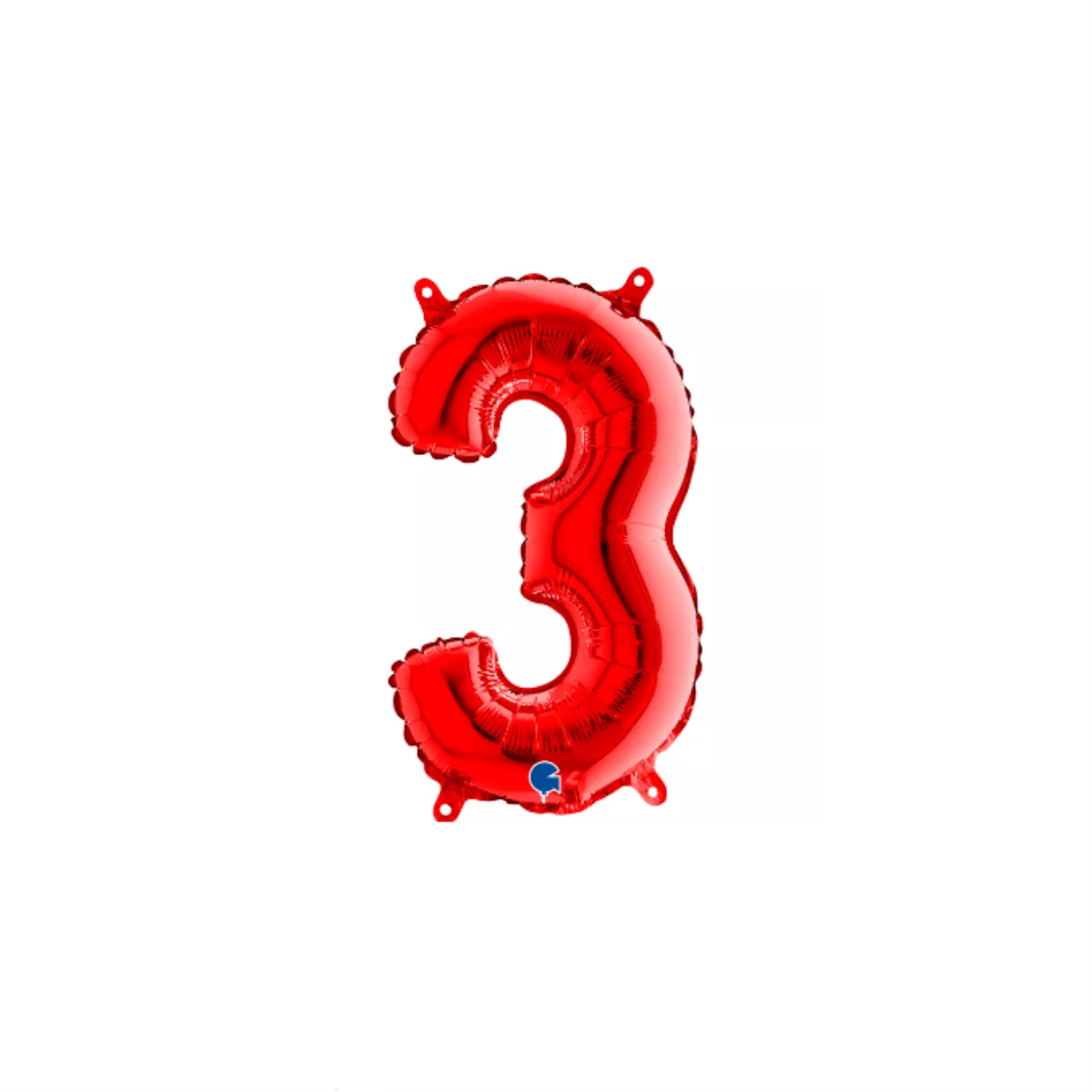 Red Grabo foil balloon shaped as the number 3, measuring 14 inches, with shiny metallic surface and detailed number design.