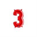 Red Grabo foil balloon shaped as the number 3, measuring 14 inches, with shiny metallic surface and detailed number design.