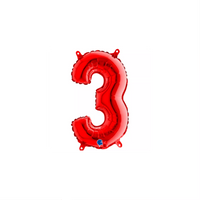 Red Grabo foil balloon shaped as the number 3, measuring 14 inches, with shiny metallic surface and detailed number design.