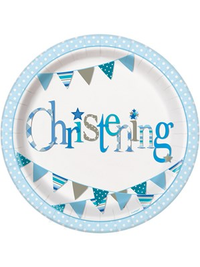 Unique Christening Bunting Blue 9" Plates 8pk