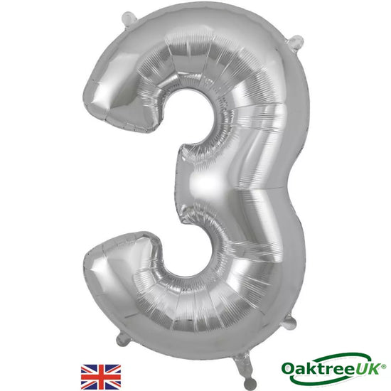 Oaktree Foil Balloon Silver 34" Number 3